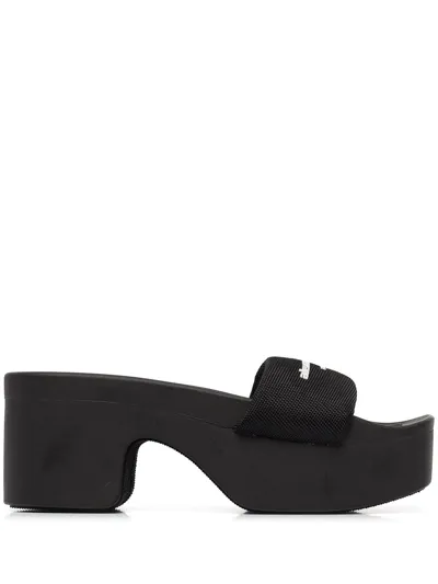 Alexander Wang 85mm Aw Padded Nylon Platform Slides In Black