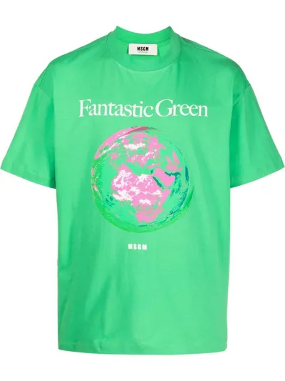 Msgm Fantastic Green Organic Cotton T-shirt