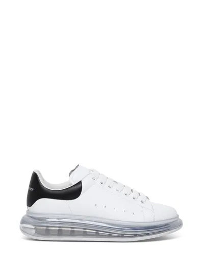 Alexander Mcqueen Oversize White Leather Sneakers With Black Heel Tab