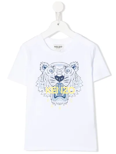 Kenzo Kids' Tiger-print Short-sleeve T-shirt In White