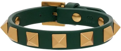 Valentino Garavani Green Leather Rockstud Bracelet In Grün