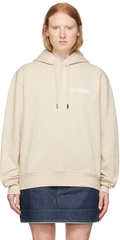 Jacquemus Logo Printed Drawstring Hoodie In Neutrals