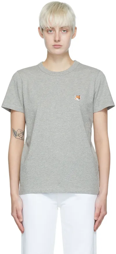 Maison Kitsuné Gray Fox Head T-shirt In H150 Grey Melange