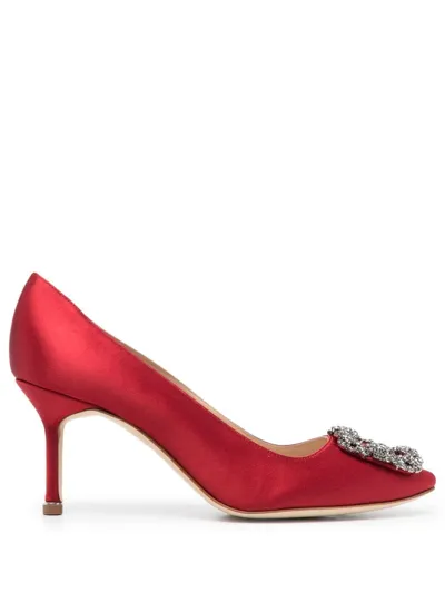 Manolo Blahnik Hangisi Buckled 70mm Pumps In Red