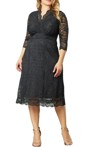 Kiyonna Scalloped Boudoir Lace Sheath Dress In Onyx