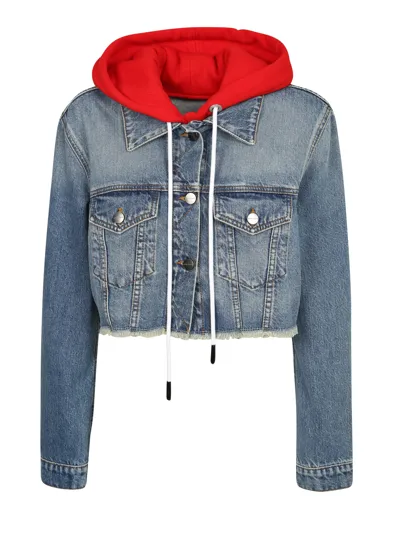 Palm Angels Cropped Denim Jacket With Removable Hood In Default Title