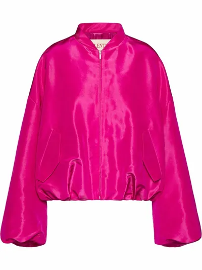 Valentino Varsity Oversized Silk Jacket In Nightrose