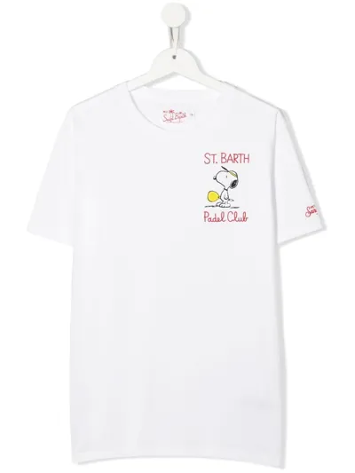 Mc2 Saint Barth Teen Snoopy Padel Club Cotton T-shirt In Weiss