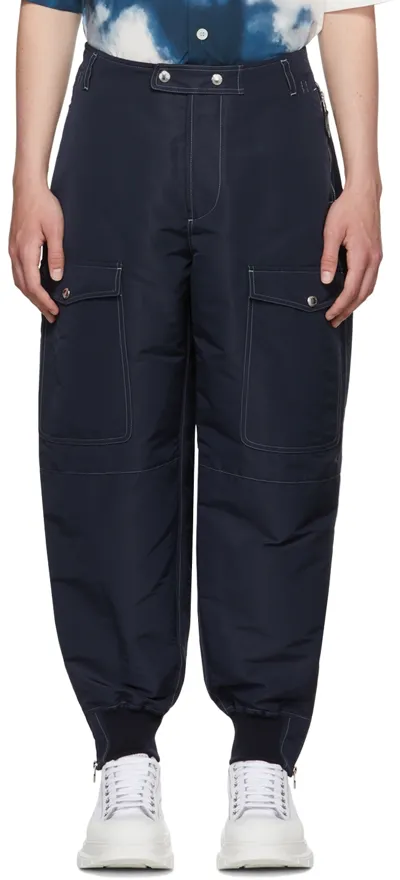 Alexander Mcqueen Navy Recycled Polyester Cargo Pants In 4100 Navy