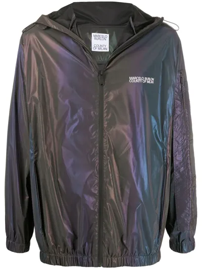 Marcelo Burlon County Of Milan Iridescent Lightweight Hooded Jacket In 1001 Black White