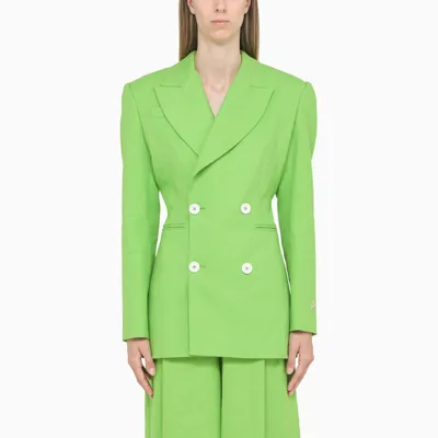 Anouki Fluo Green Double-breasted Blazer In Linen In Yellow