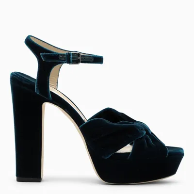 Jimmy Choo Petroleum Blue Velvet Heloise Sandals In Metal