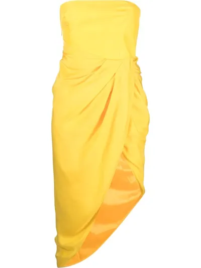 Gauge81 Lica Yellow Draped Silk Midi Dress In Lemon