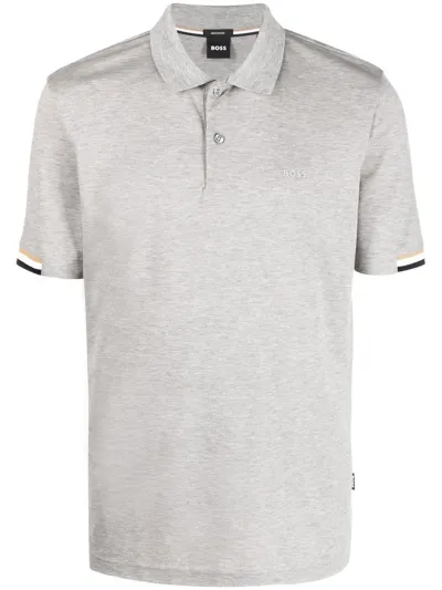 Hugo Boss Stripe-collar Short Sleeved Polo Shirt In Grey