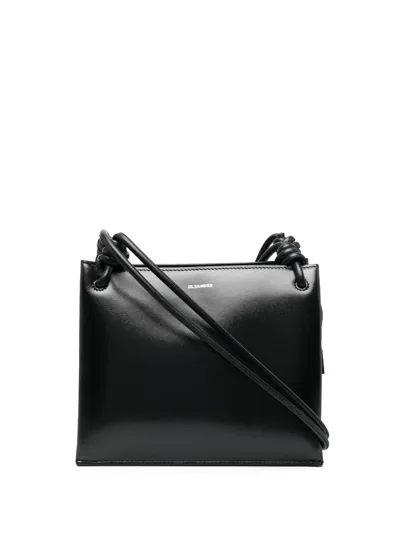 Jil Sander Logo-stamp Leather Shoulder Bag In Schwarz