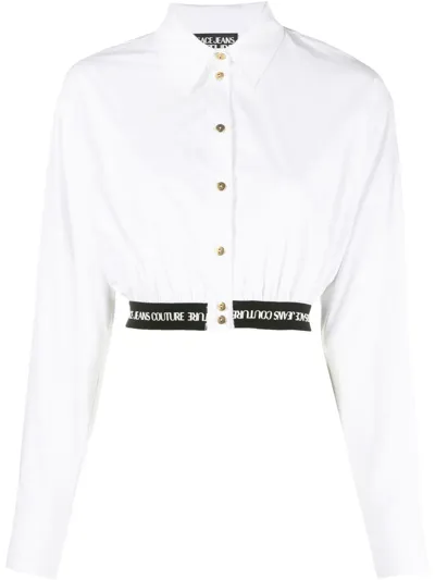 Versace Jeans Couture Logo Embroidered Cropped Shirt In Weiss