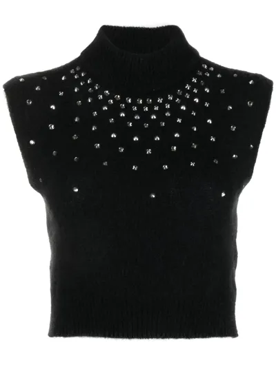 Alessandra Rich Stud-embellished Sleeveless Mohair-blend Knitted Top In Black