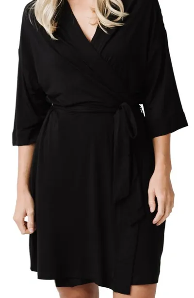 Cozy Earth Three-quarter Sleeve Robe In Black