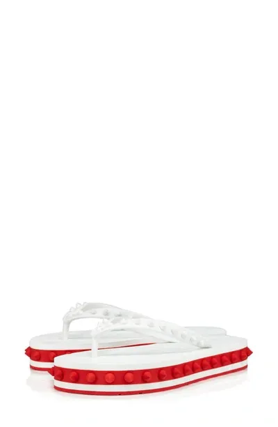 Christian Louboutin Loubi Donna Spike Red Sole Flip Flops In White/red