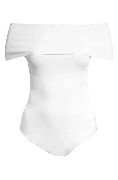 Alaïa Off The Shoulder Ribbed Bodysuit In White