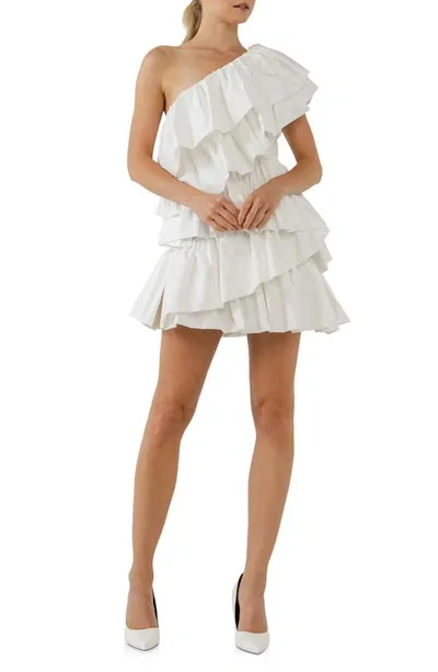 Endless Rose One-shoulder Ruffle Minidress In White