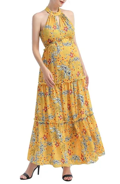 Kimi And Kai Soleil Floral Maternity Maxi Dress In Yellow