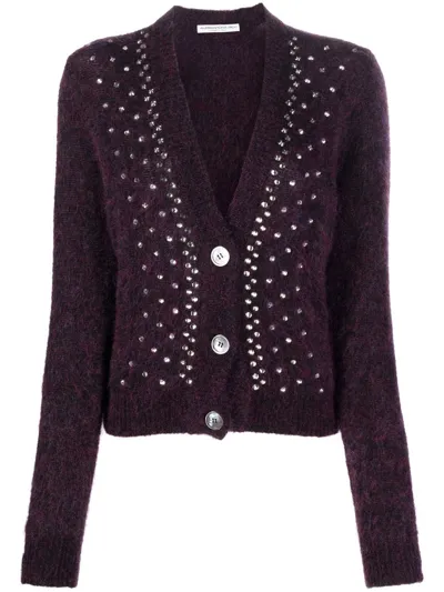 Alessandra Rich Button-front Crystal-embellished Mohair Cardigan In Pink & Purple