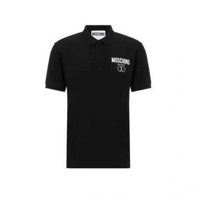 Moschino Smiley Cotton Piqué Polo Shirt In Black