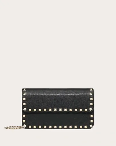 Valentino Garavani Rockstud Grainy Calfskin Chain Pouch Woman Black Uni