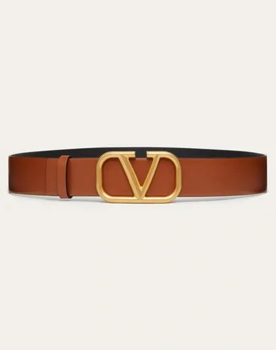 Valentino Garavani Vlogo Signature Calfskin Belt 40 Mm In Saddle Brown