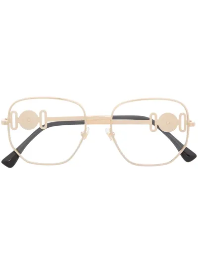 Versace Logo Square-frame Glasses In Gold