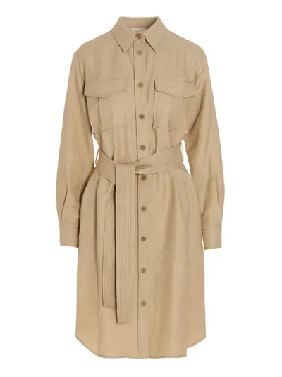 P.a.r.o.s.h . Belted Waist Shirt Dress In Beige