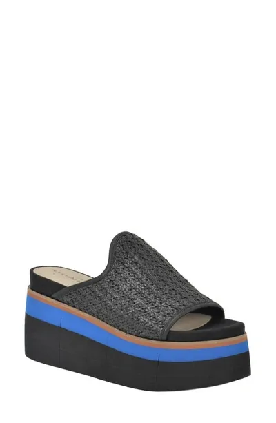 Naked Feet Flocci Platform Slide Sandal In Jet Black