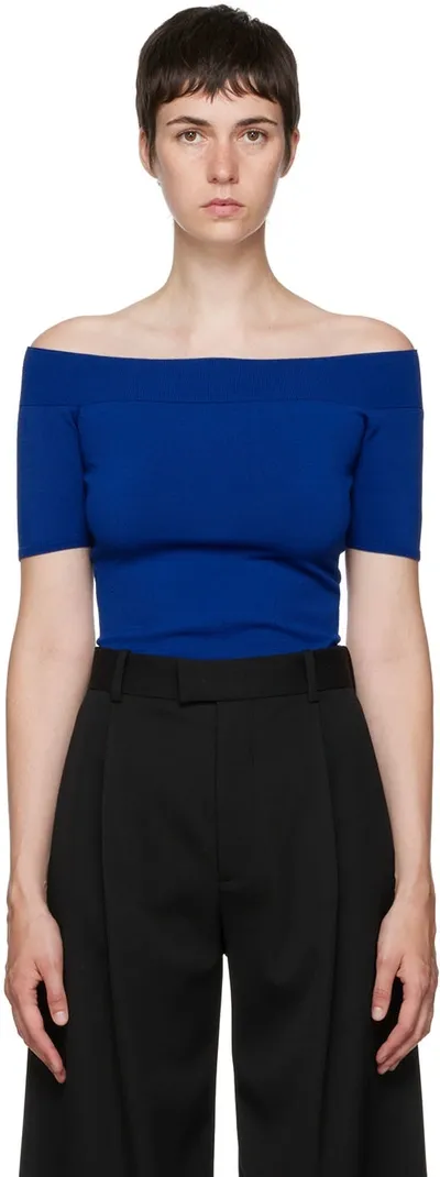 Alexander Mcqueen Blue Off-the-shoulder T-shirt In Ultramarine