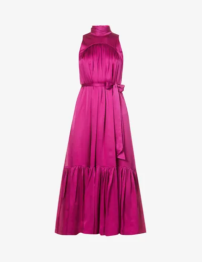 Zimmermann High-neck Silk-satin Midi Dress In Pertunia