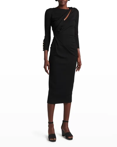 Giorgio Armani Asymmetric Keyhole Midi Dress In Black