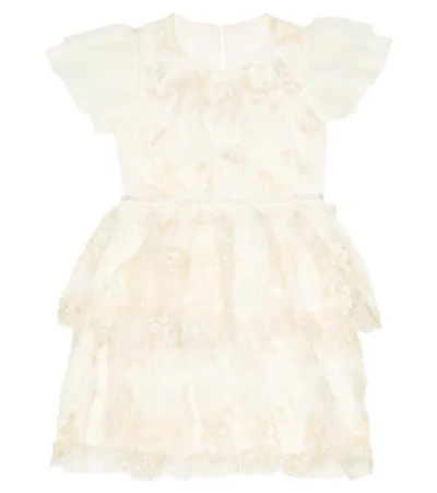 Self-portrait Kids' Sequined Mesh Dress In Ivory