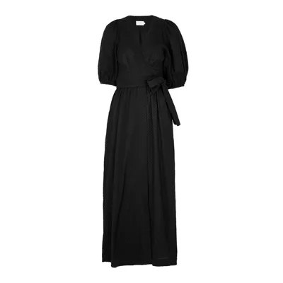 Three Graces Bronwyn Black Fil Coupé Cotton Wrap Dress