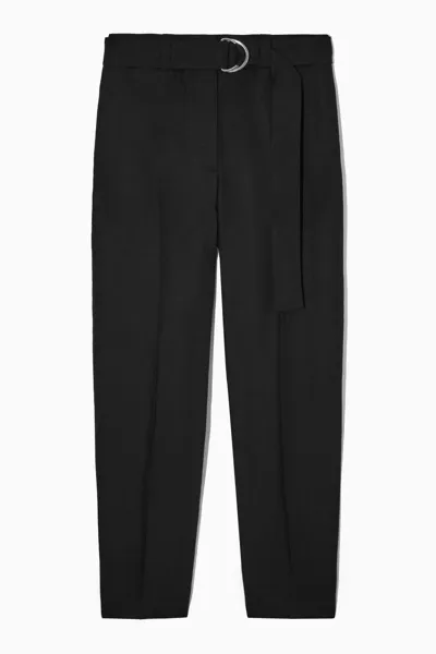 Cos Belted High-waisted Linen-blend Pants In Black