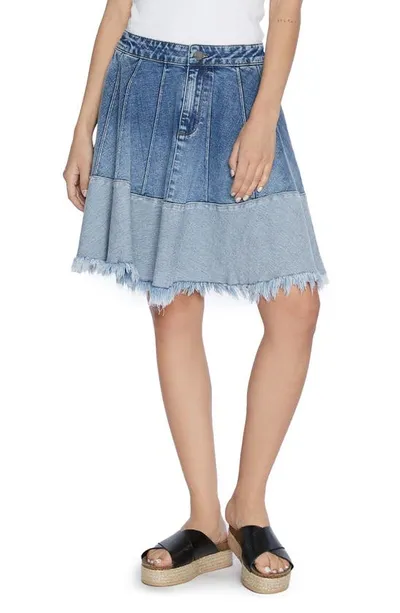 Wash Lab Denim Let's Go Two-tone Denim Skirt In Prep Blue Light