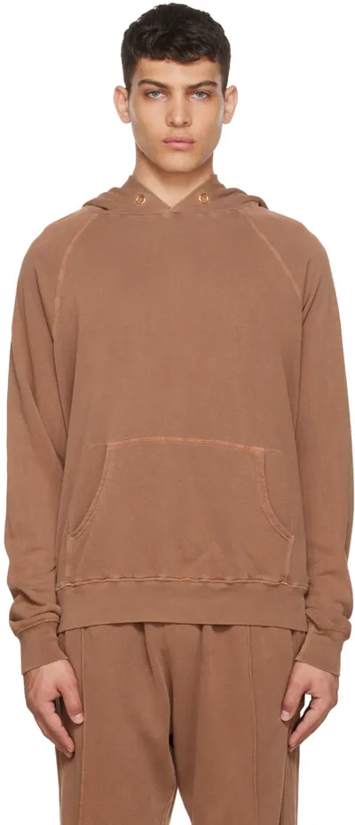 Les Tien Brown Raglan Hoodie In Cognac Pigment