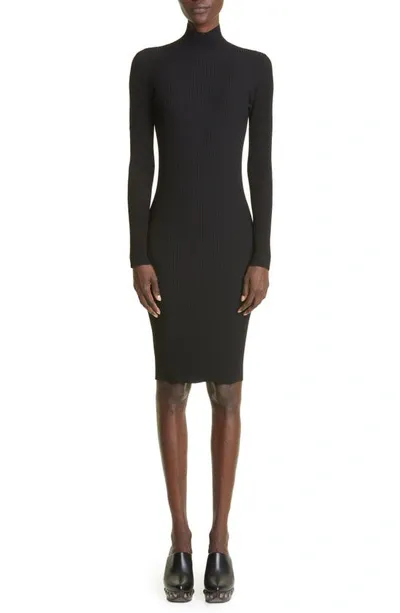 Alaïa Ribbed Mock Neck Midi Sweater Dress In Black