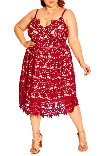 City Chic So Fancy Lace Midi Dress In Scarlet