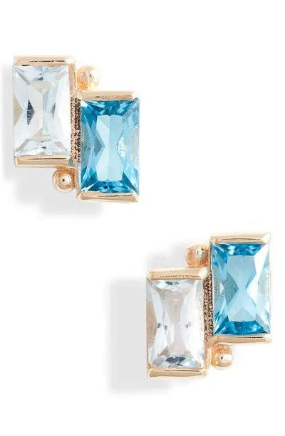 Anzie Cléo Duo Stud Earrings In Swiss Blue Topaz