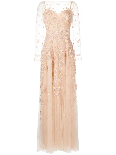 Zuhair Murad Applique Tulle Gown In Pink