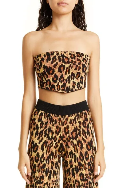 Staud Shane Strapless Leopard Knit Top In Multi