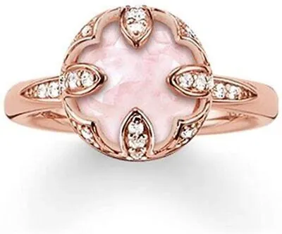 Pre-owned Thomas Sabo Ring Rosé Vergoldet 925er Sterlingsilber Stein Rosa Tr2027-537-9-54