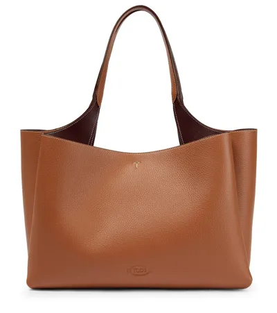 Tod's Medium Leather Tote Bag In Kenia Sc Bordeaux Sc