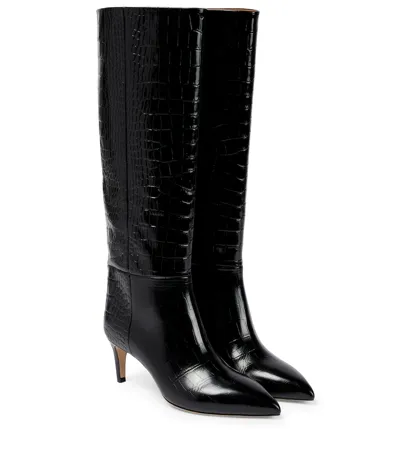 Paris Texas Snakeskin-effect 60mm Knee-high Boots In Carbone Black