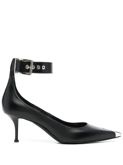 Alexander Mcqueen Contrasting-toe Cap Leather Pumps In Black